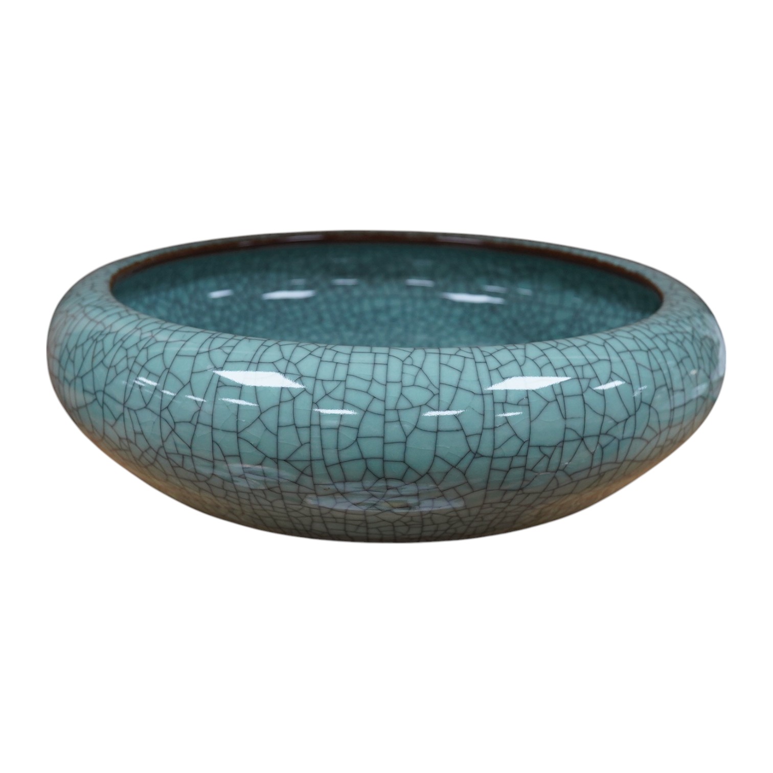 A large Chinese celadon crackle glazed shallow bowl, 35cm in diameter. Condition - good